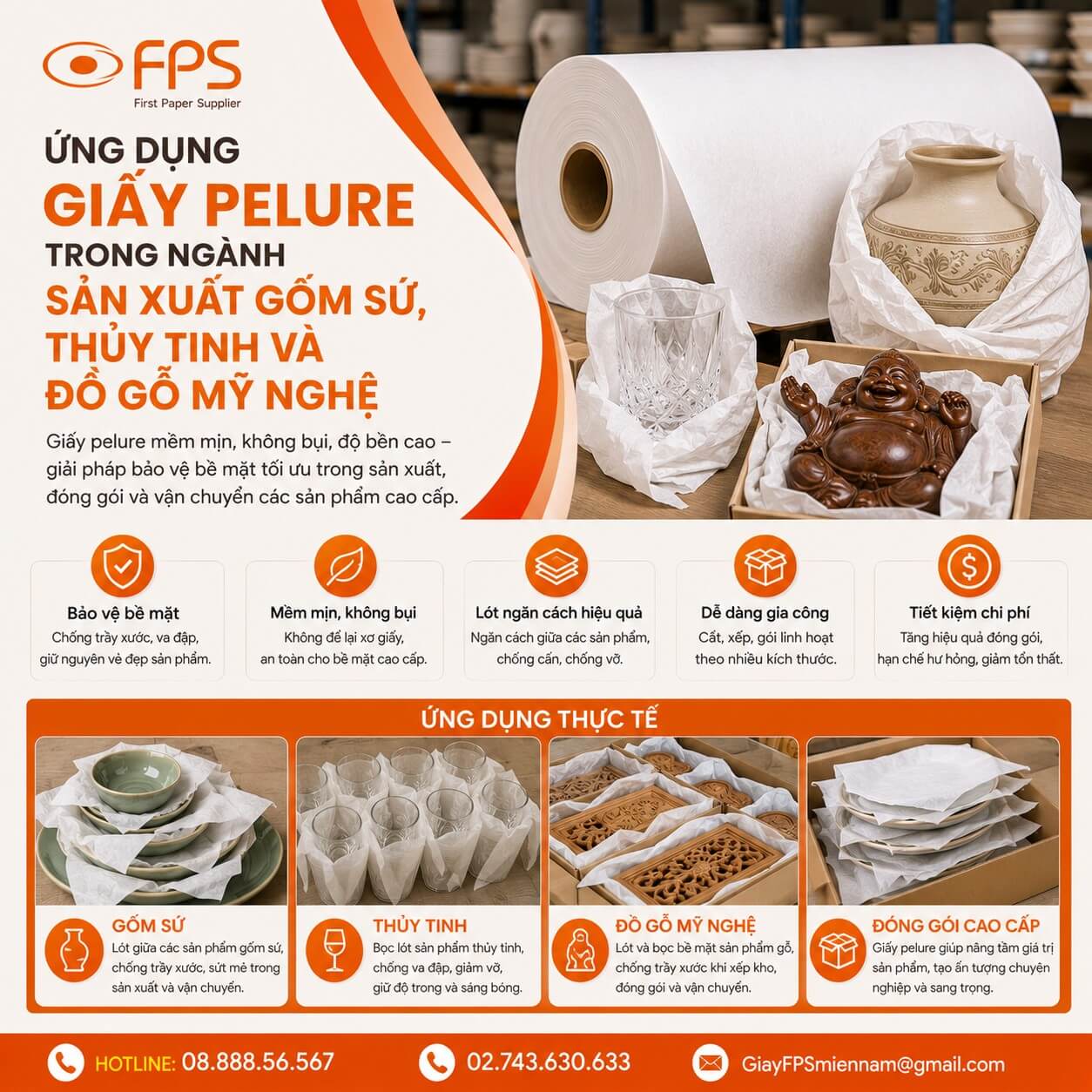 Ứng dụng giấy pelure trong sản xuất gốm sứ, thủy tinh và đồ gỗ mỹ nghệ